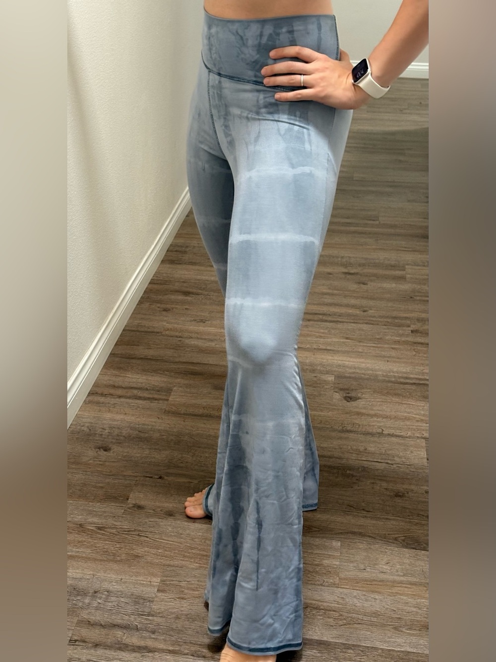 High-Waist Light Gray Tie-Dye Flare Pants for Women